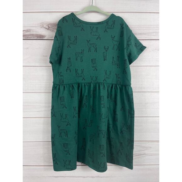 Cat and Jack Girls Dress Green Deer Short Sleeve Knee Length Pockets S 6/7 - Picture 4 of 4